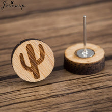 Load image into Gallery viewer, Cactus Wooden Earrings